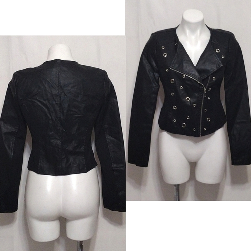 Vince Otto Designer Faux Leather Moto Jacket Mesh Trim Edgy Evening Jacket L/XL